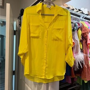 Express Yellow 3/4 Sleeve Button Down Shirt